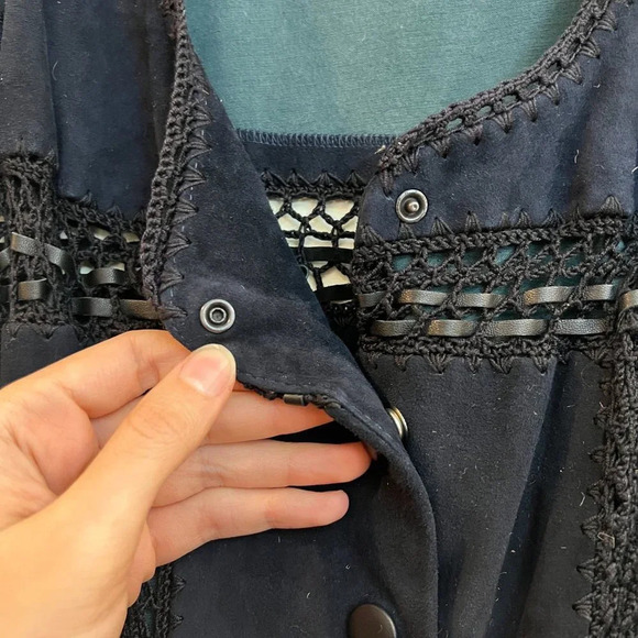 Magda Butrym Oakland Blue Suede Crochet Embroidered Lace Designer Mini Dress 34 - Picture 13 of 14